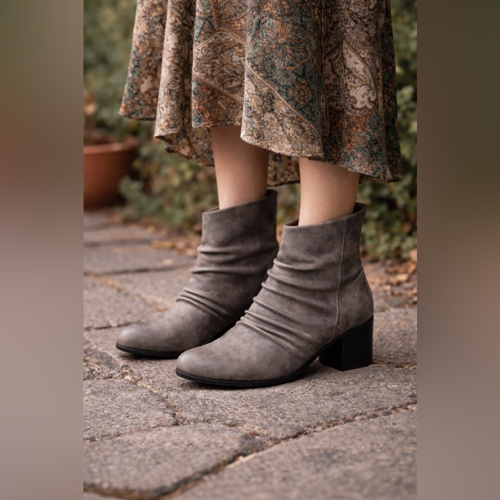 Antelope Hollie Grey Leather Slouch Ankle Boots Block Heel Workwear EU 40